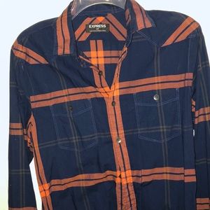 Express blue and orange plaid button shirt